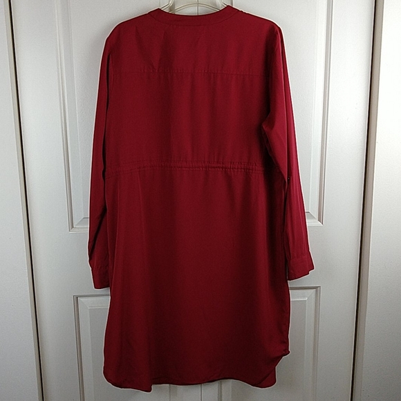 Red LS Drawstring Shirttail Adj. Sleeve Dress - Picture 8 of 12
